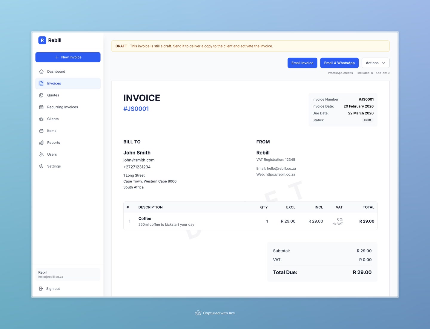 invoice detail draft