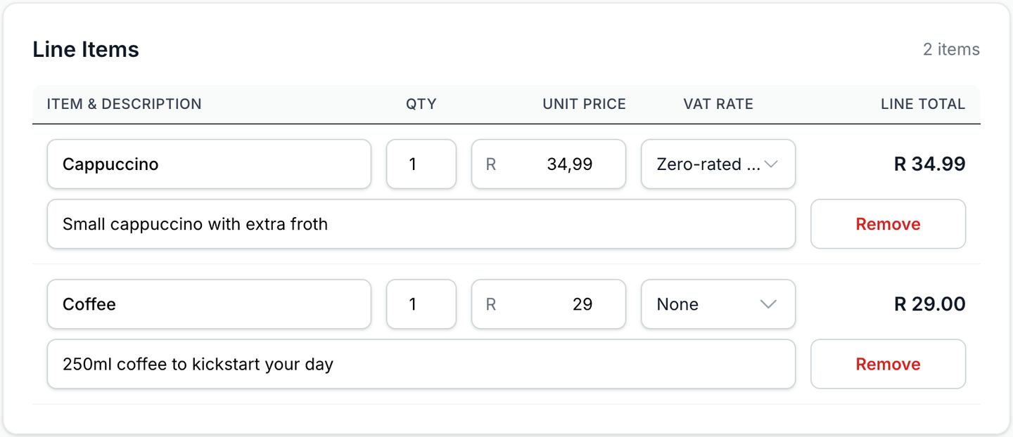invoice line item search