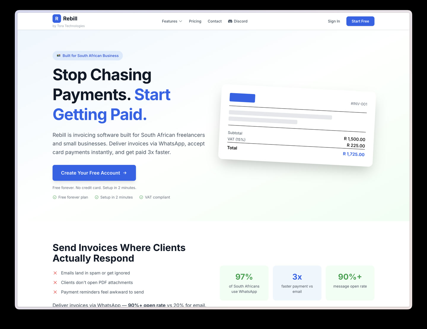 marketing site start free button