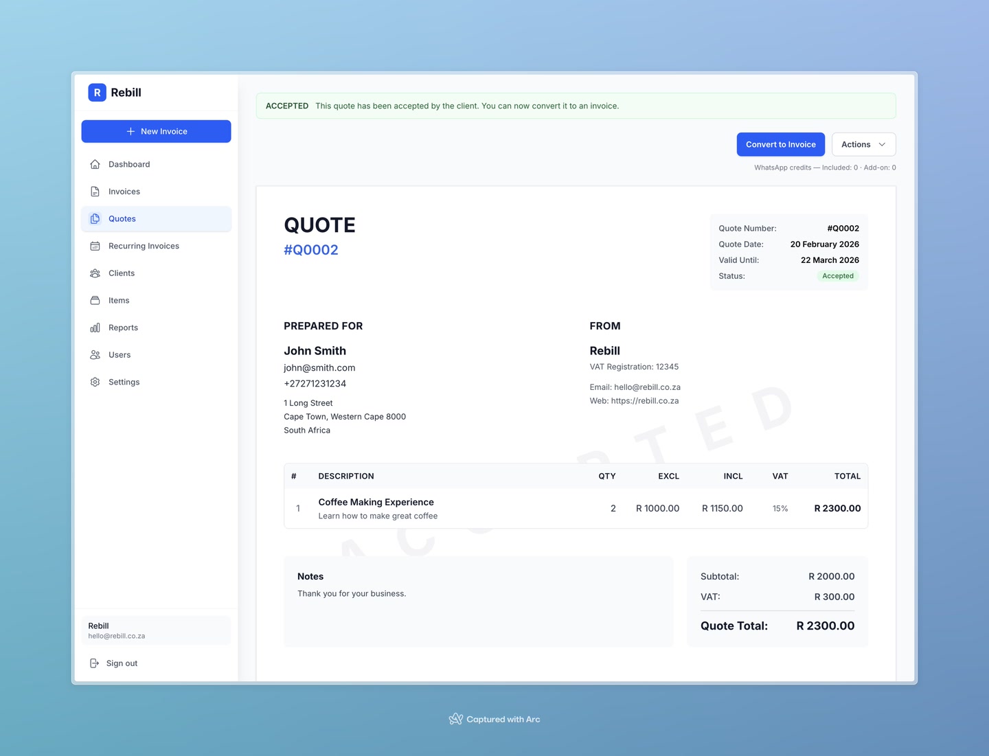 quote detail accepted