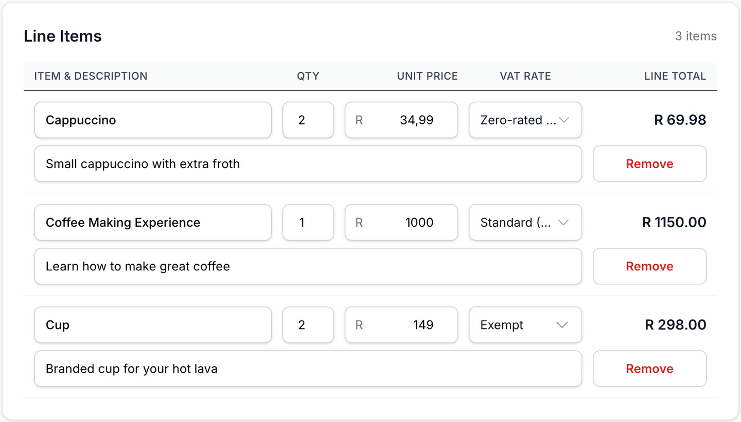 quote form line items