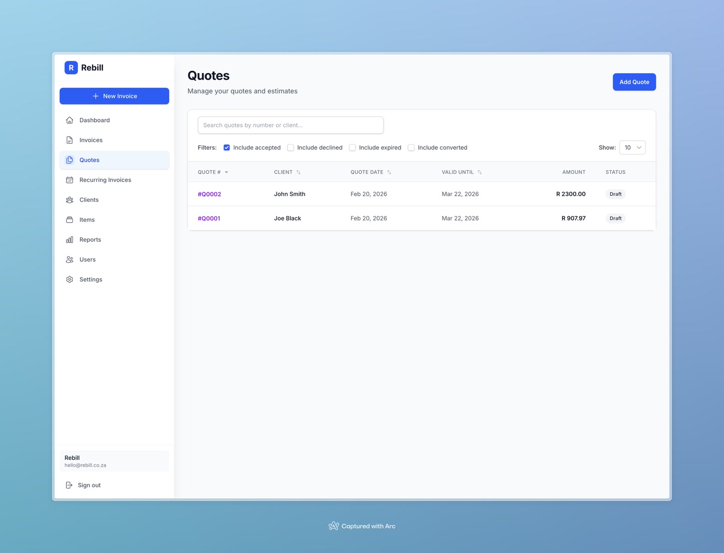 quotes list add button