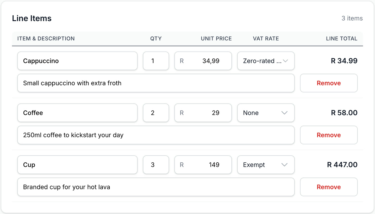recurring form line items