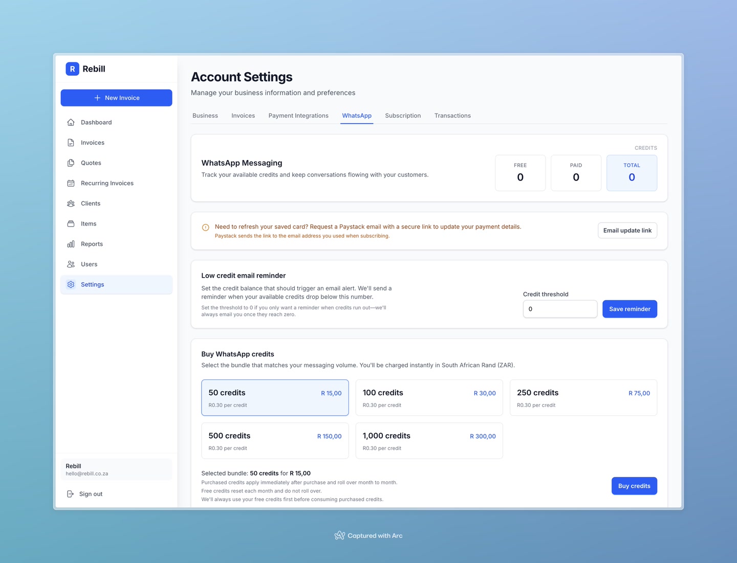 settings whatsapp bundles